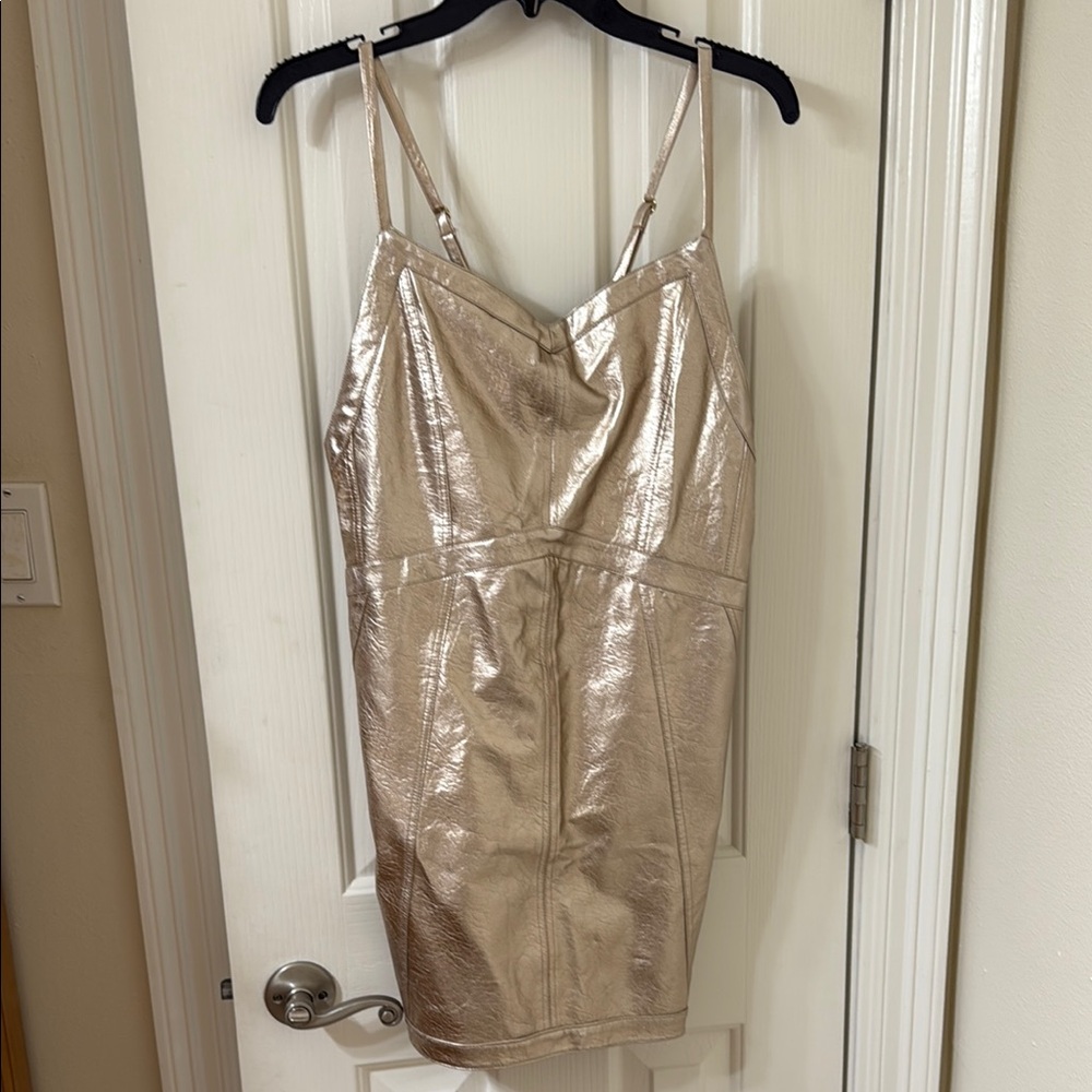 Darling Gold Sheath Mini Dress Spaghetti Strap